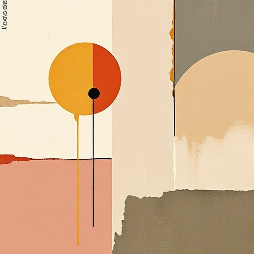 Modern abstract painting exhibition poster with geometric shapes in muted colors