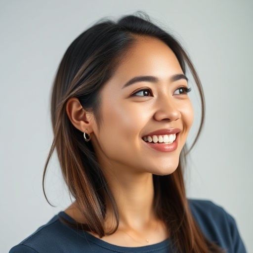 Young woman profile photo with natural smile
