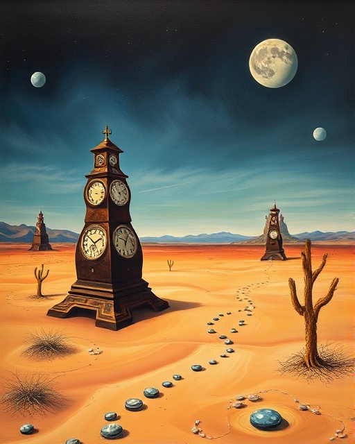 Salvador Dali's The Persistence of Memory surreal painting with melting clocks in desert landscape