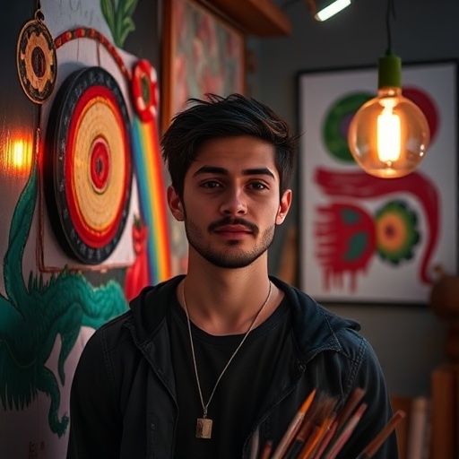 Art enthusiast young man with creative expression, indoor lighting