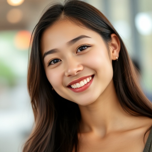 Young Asian woman with warm smile, casual style portrait