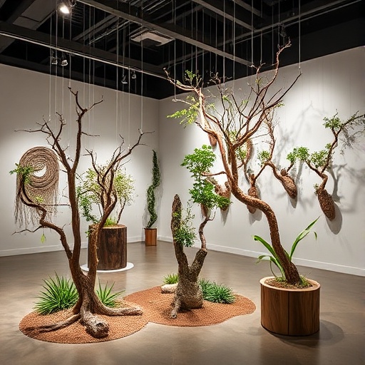 Environmental art exhibition featuring nature-inspired installations and eco-friendly materials