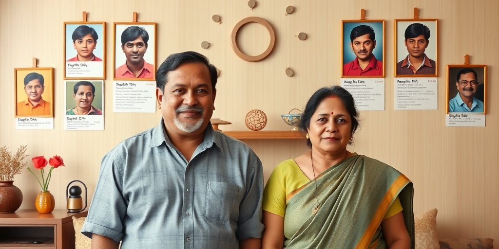 Telugu family profile management interface showing multiple family member photos and information