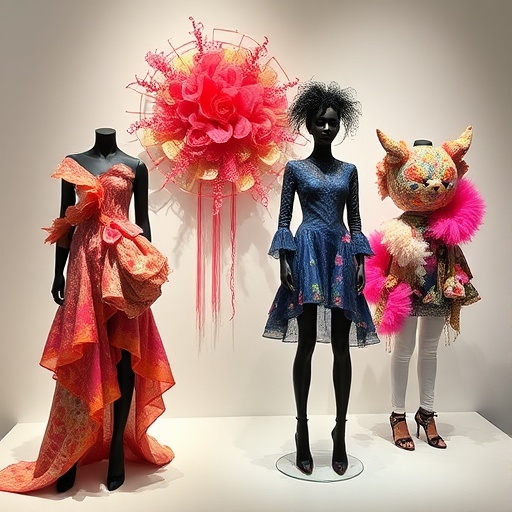 Fashion and textile art exhibition showcasing avant-garde designs
