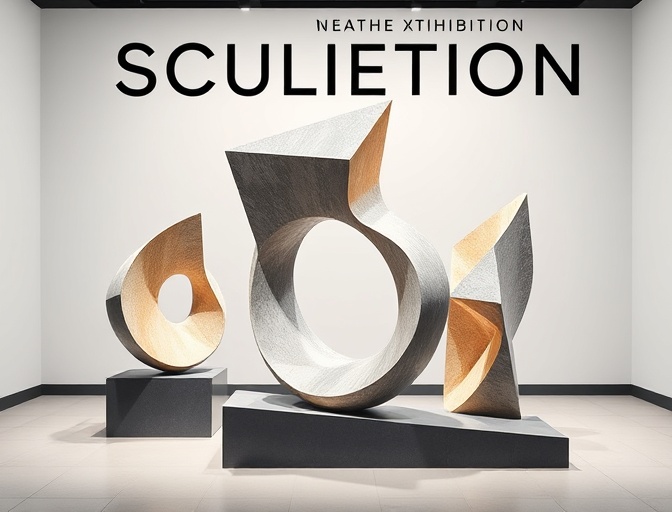 Modern sculpture exhibition poster with abstract geometric designs