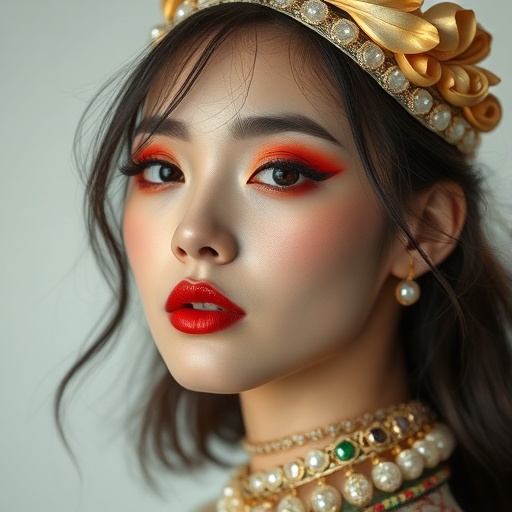 Young Chinese woman with artistic makeup and contemporary styling