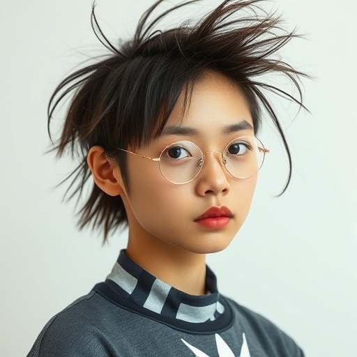 Young Chinese art student with creative hairstyle and modern clothing
